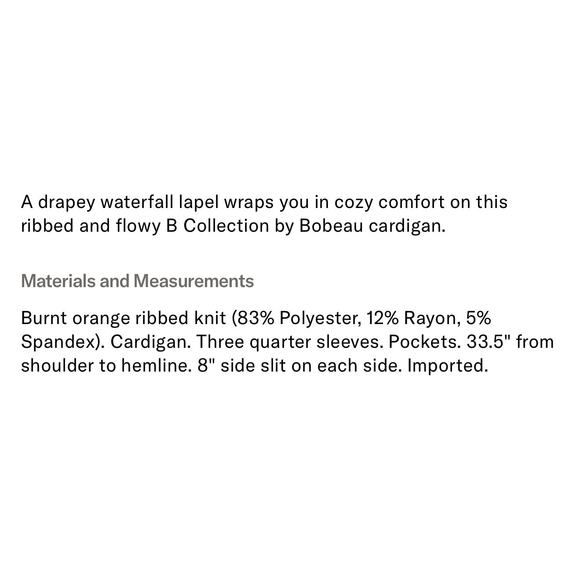 B Collection by Bobeau Orange Ellen Waterfall Ribbed Cardigan XL - Picture 6 of 11